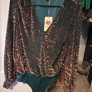 Entro Teal and Gold Bodysuit NWT